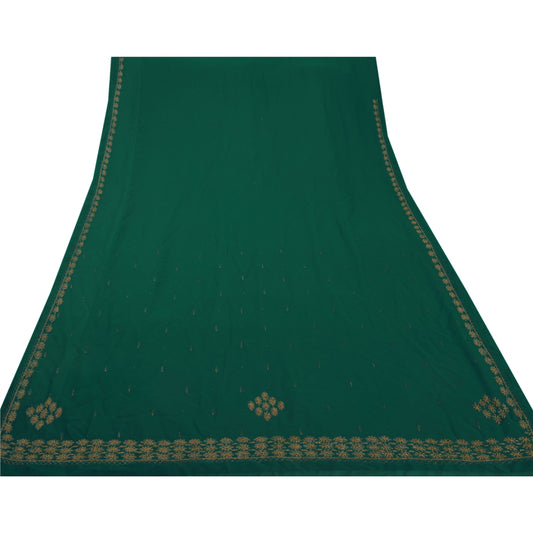 Sanskriti Vintage Saree Georgette Hand Embroidery Green Sustainable Fabric Premium Sari
