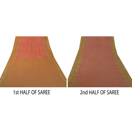 Sanskriti Vintage Indian Saree 100% Pure Silk Woven Craft Sustainable Fabric Peach Sari