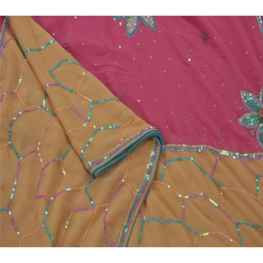 Saree Georgette Hand Beaded Pink Fabric Premium Ethnic Sari