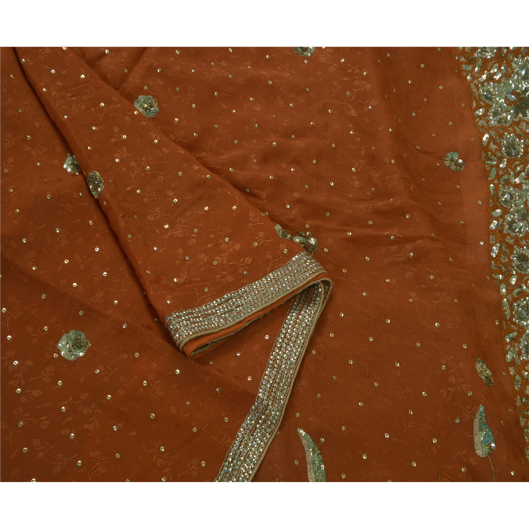 Sanskriti Vintage Orange Saree Blend Georgette Hand Beaded Woven Fabric Premium Sari
