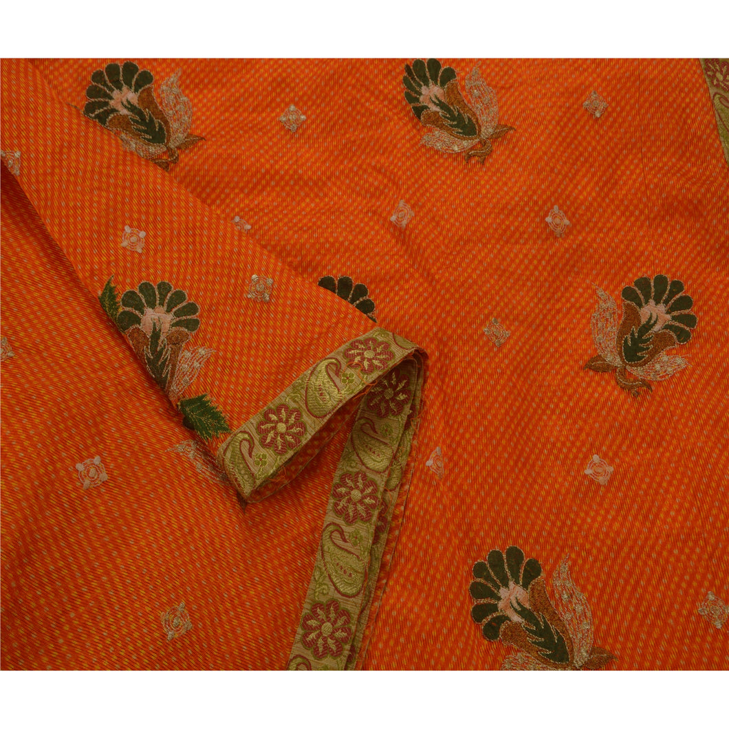 Sanskriti Vintage Indian Saree Art Silk Embroidered Orange Fabric Craft Sari