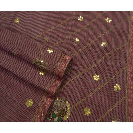 Sanskriti Vintage Indian Saree Art Silk Hand Beaded Craft Sustainable Fabric Premium Sari