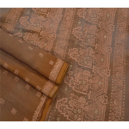 Sanskriti Vintage Indian Saree Cotton Hand Beaded Painted Sustainable Fabric Premium Sari