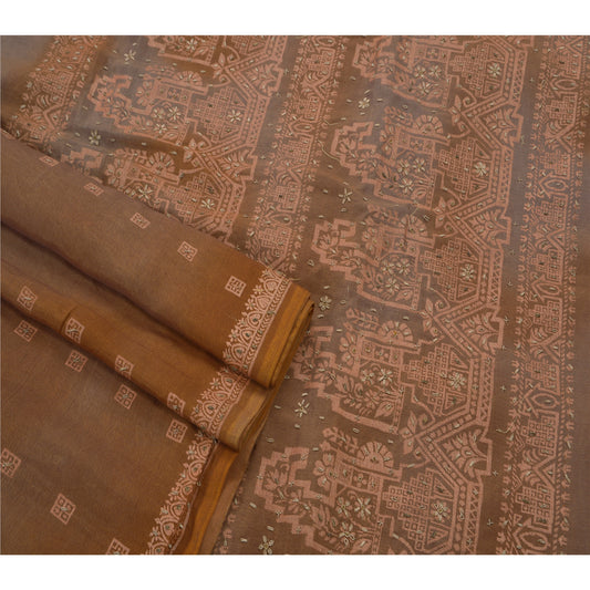 Sanskriti Vintage Indian Saree Cotton Hand Beaded Painted Sustainable Fabric Premium Sari