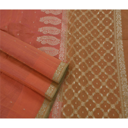 Sanskriti Vintage Indian Saree Silk Blend Woven Peach Craft Sustainable Fabric Premium Sari