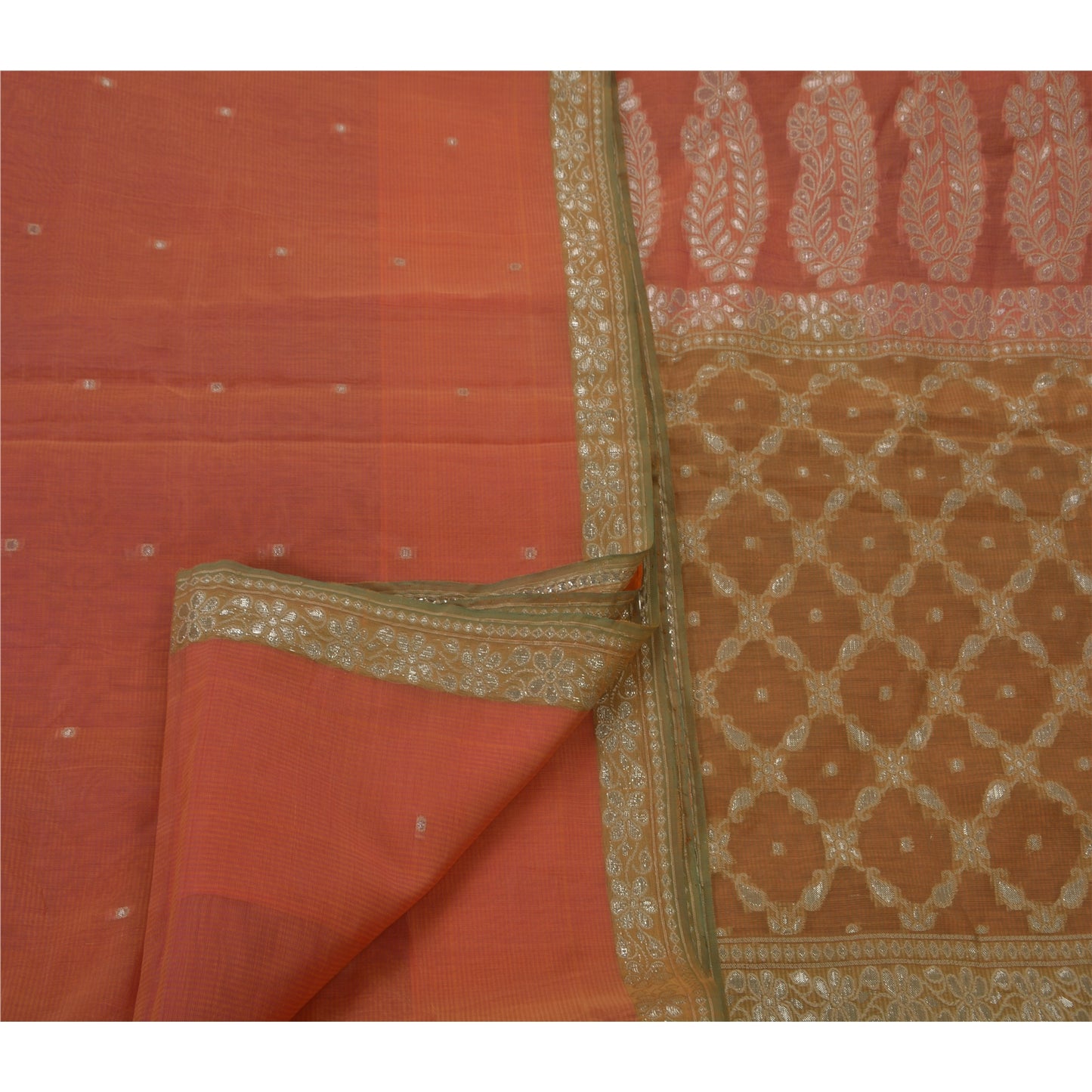 Sanskriti Vintage Indian Saree Silk Blend Woven Peach Craft Sustainable Fabric Premium Sari