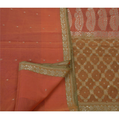 Sanskriti Vintage Indian Saree Silk Blend Woven Peach Craft Sustainable Fabric Premium Sari