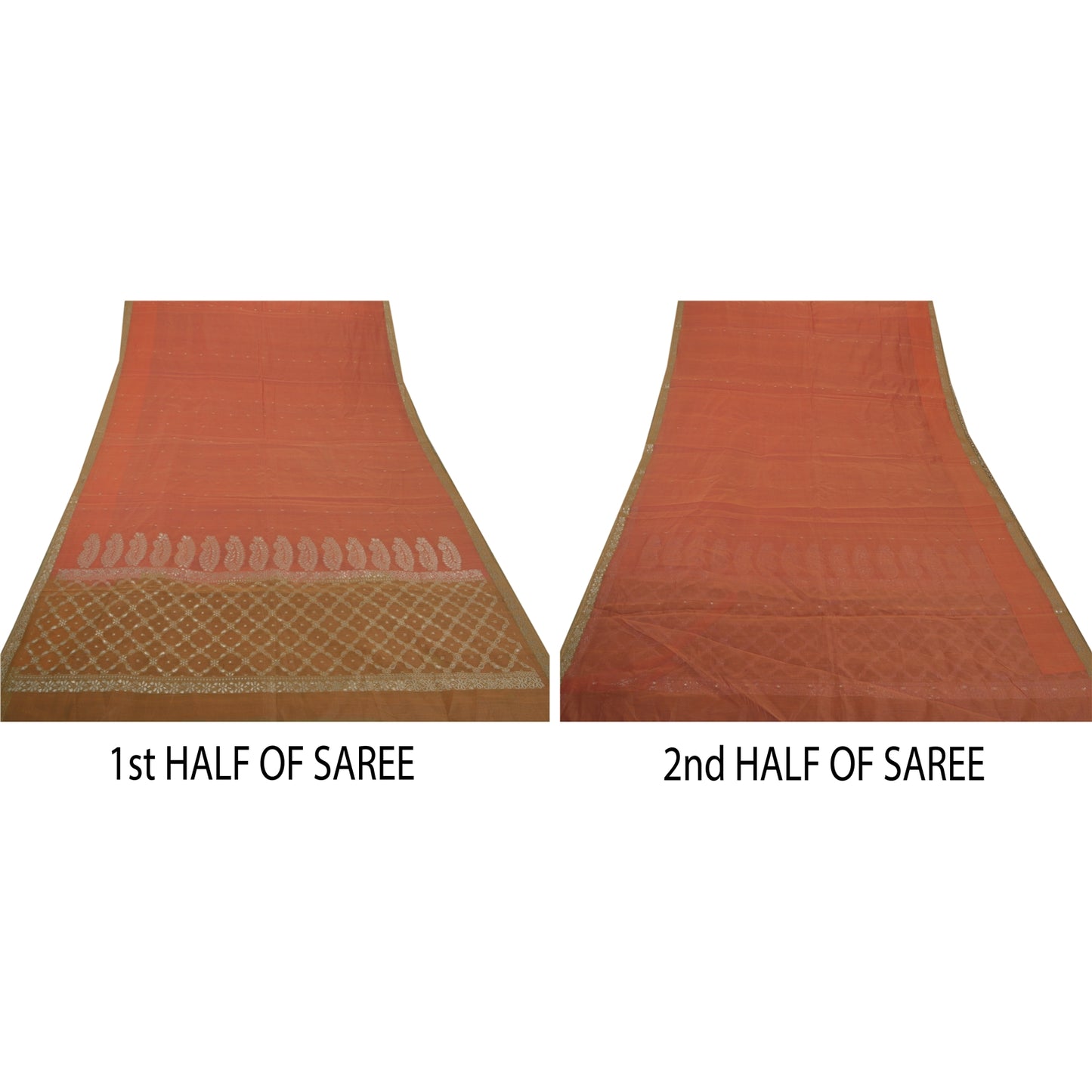 Sanskriti Vintage Indian Saree Silk Blend Woven Peach Craft Sustainable Fabric Premium Sari