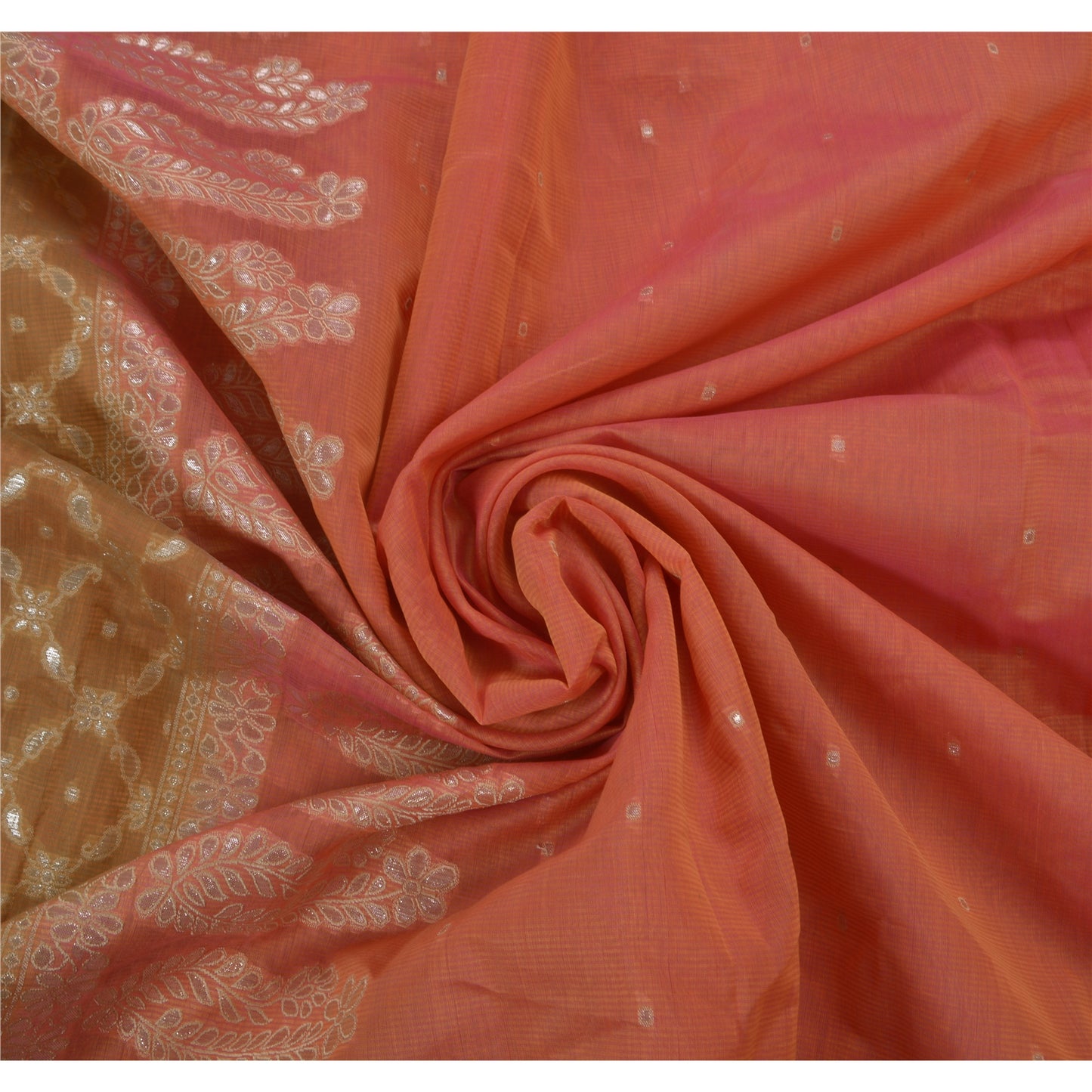 Sanskriti Vintage Indian Saree Silk Blend Woven Peach Craft Sustainable Fabric Premium Sari