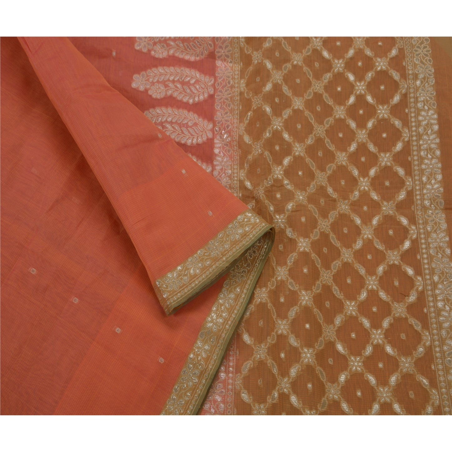 Sanskriti Vintage Indian Saree Silk Blend Woven Peach Craft Sustainable Fabric Premium Sari