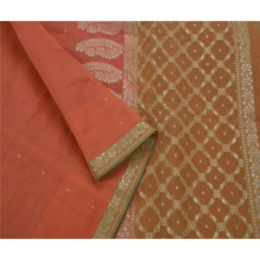 Sanskriti Vintage Indian Saree Silk Blend Woven Peach Craft Sustainable Fabric Premium Sari