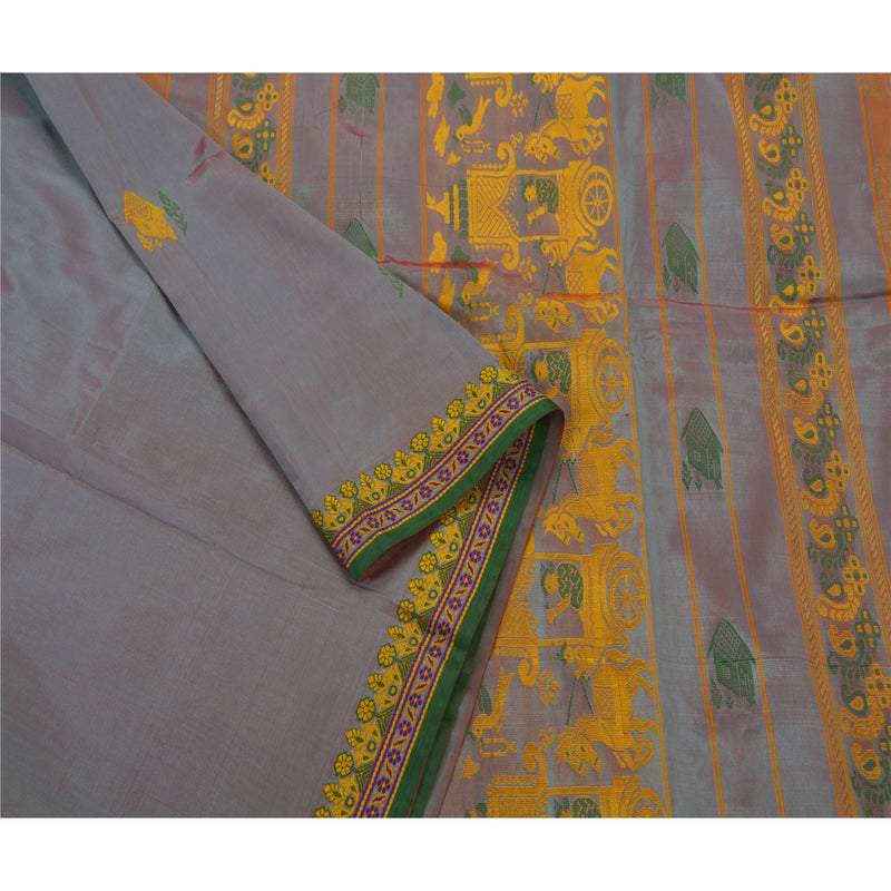 Sanskriti Vintage Indisk Sari Kunstsilke Vævet Grøn Håndværk Bæredygtigt Stof Premium Sari