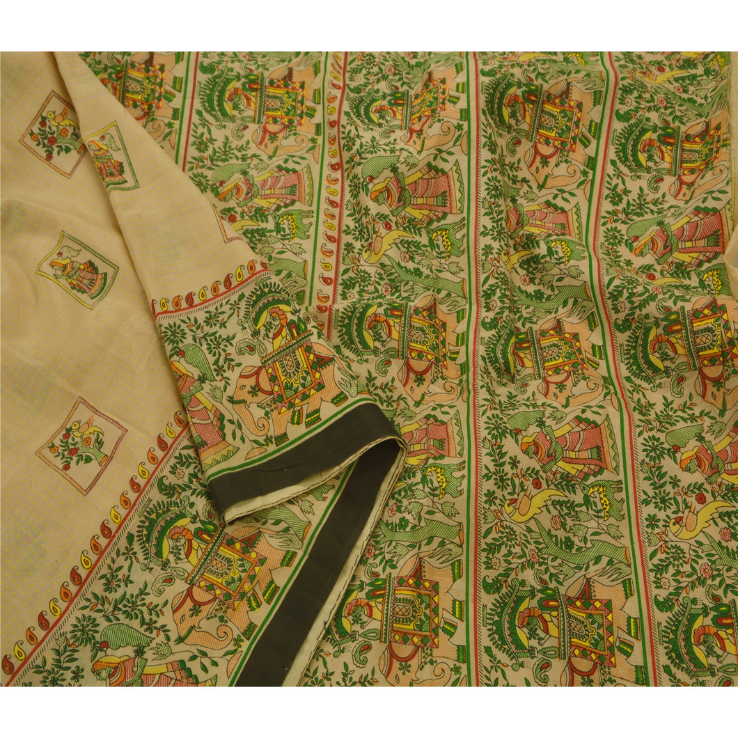 Indian Saree 100% Pure Cotton Painted Craft Fabric Human Sari