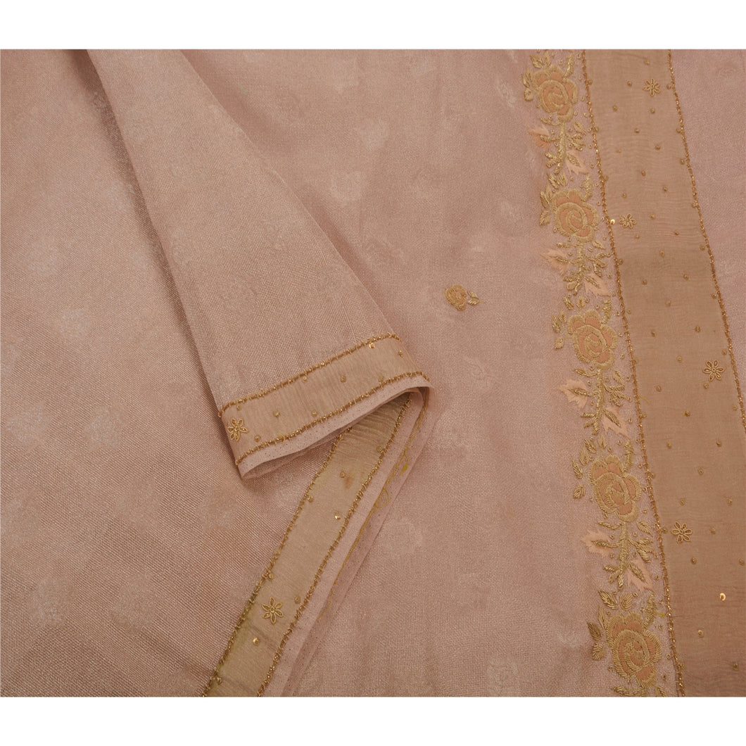 Saree Tissue Hand Beaded Pink Fabric Premium Ethnic Sari