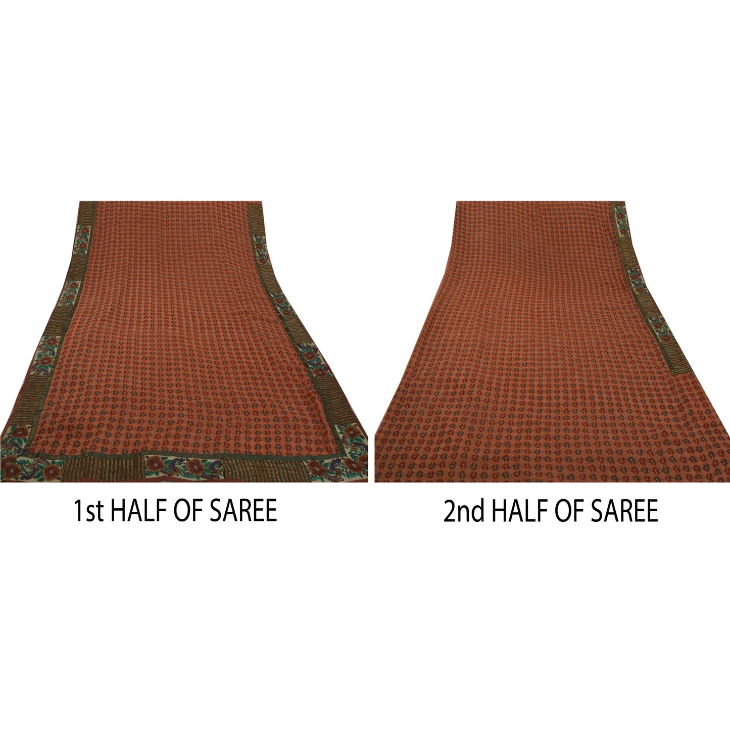 Sanskriti Vintage Indian Saree Georgette Embroidered Orange Sustainable Fabric Premium Sari