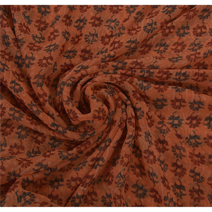 Sanskriti Vintage Indian Saree Georgette Embroidered Orange Sustainable Fabric Premium Sari
