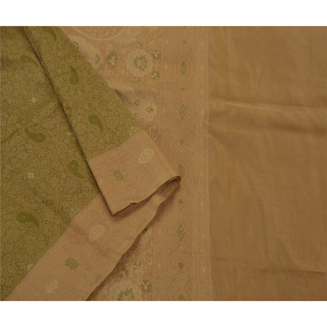 Saree 100% Pure Silk Woven Green Fabric Premium Ethnic Sari