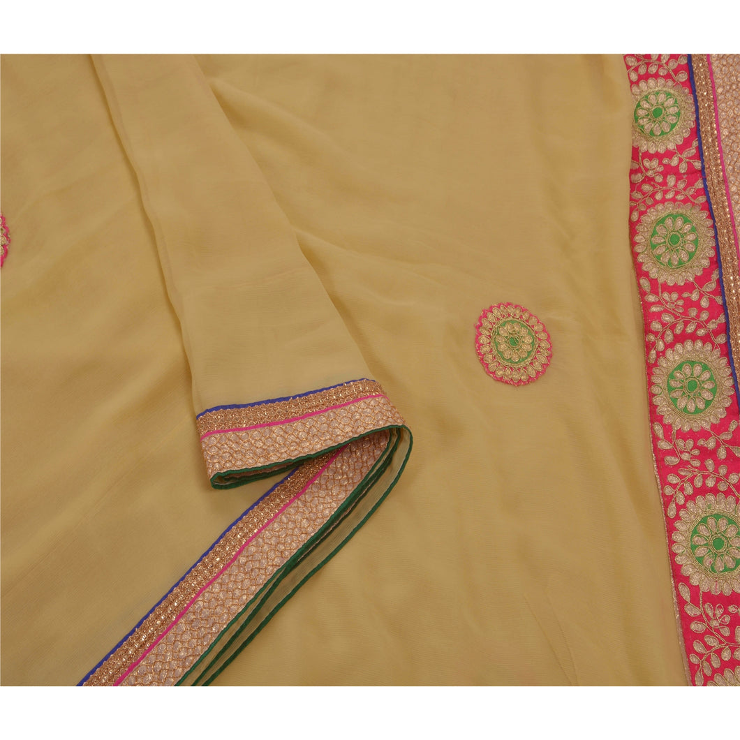 Sanskriti Antique Vintage Saree Georgette Embroidery Fabric Premium Gota Sari