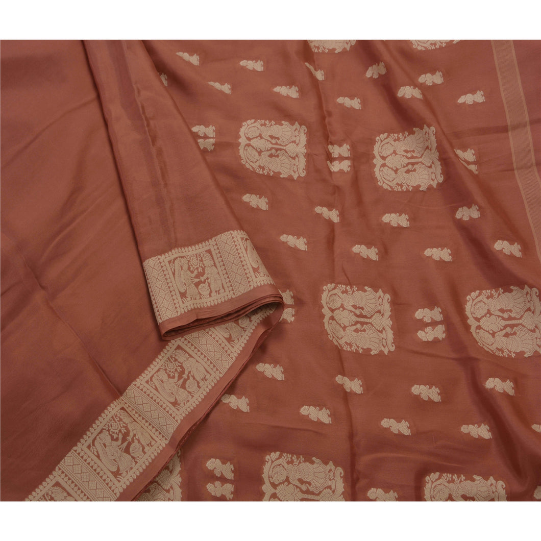 Sanskriti Antique Vintage Saree 100% Pure Silk Woven Peach Fabric Craft Sari