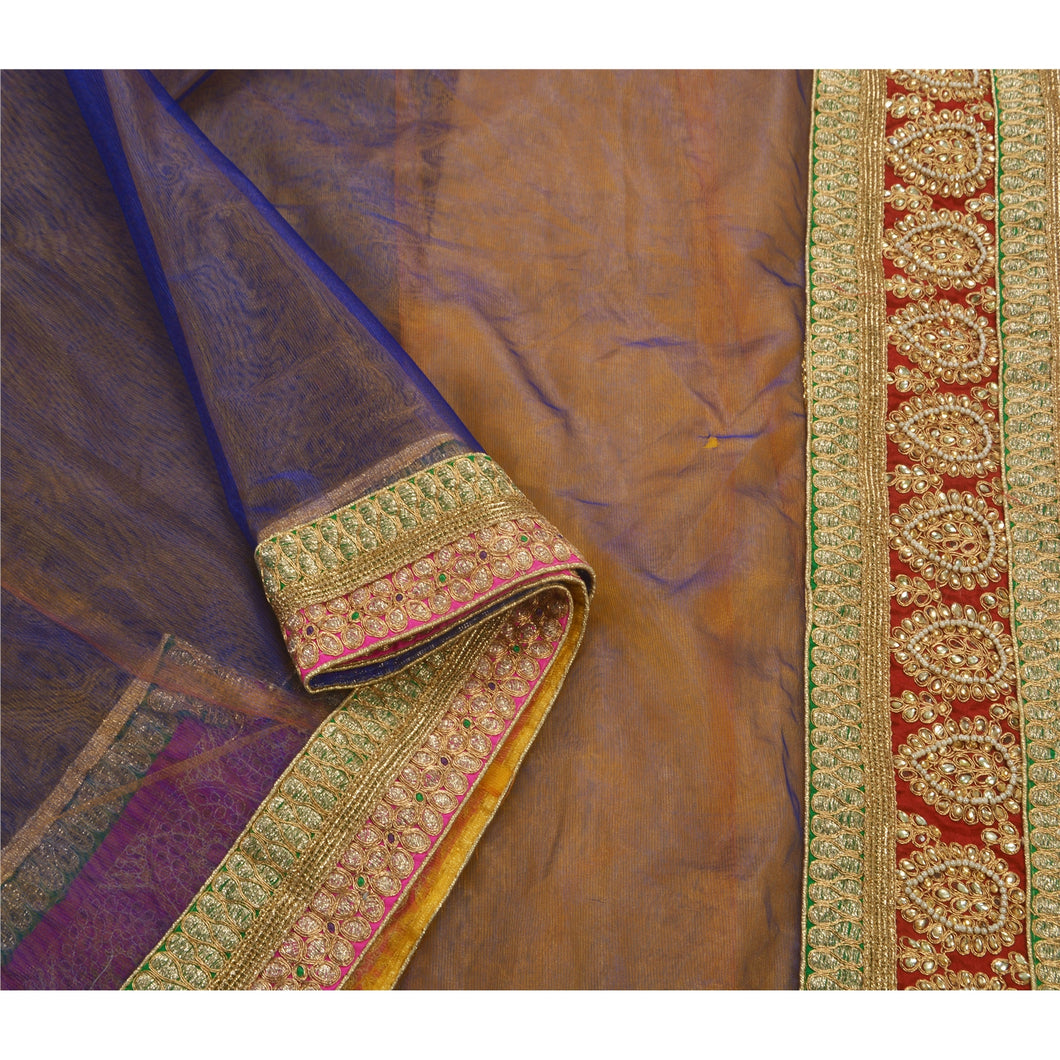 Sanskriti Antique Vintage Saree Net Mesh Hand Embroidery Fabric Premium Sari