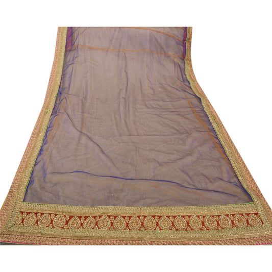Sanskriti Vintage Antique Saree Net Mesh Hand Embroidery Sustainable Fabric Premium Sari