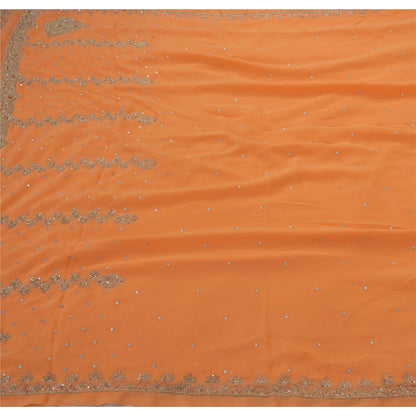 Sanskriti Vintage Ethnic Saree Georgette Hand Beaded Craft Sustainable Fabric Premium Sari