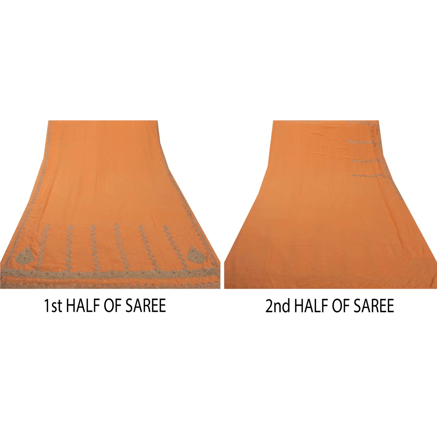 Sanskriti Vintage Ethnic Saree Georgette Hand Beaded Craft Sustainable Fabric Premium Sari