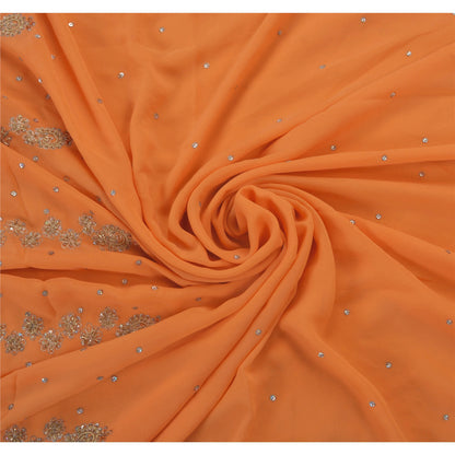 Sanskriti Vintage Ethnic Saree Georgette Hand Beaded Craft Sustainable Fabric Premium Sari