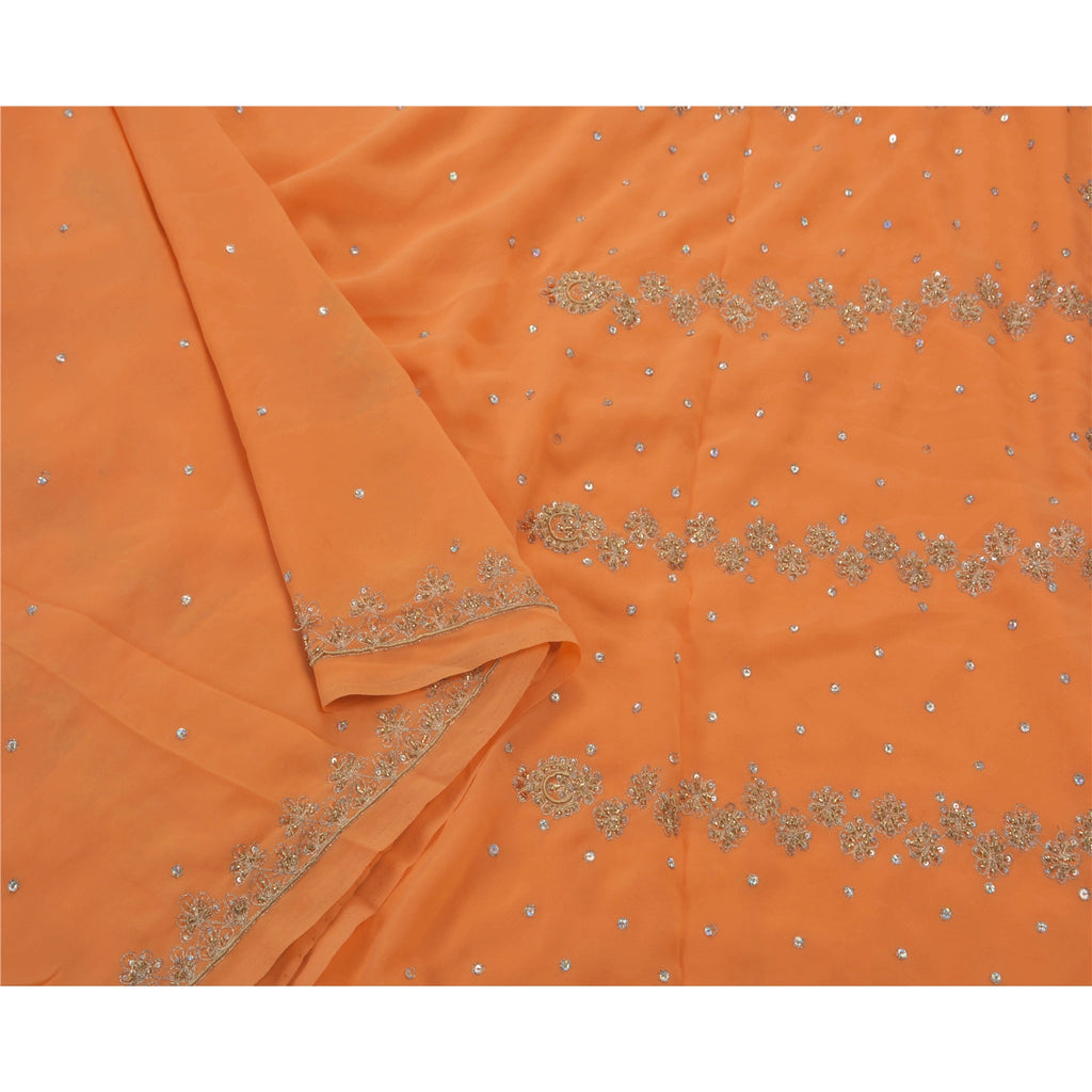 Sanskriti Vintage Ethnic Saree Georgette Hand Beaded Craft Sustainable Fabric Premium Sari