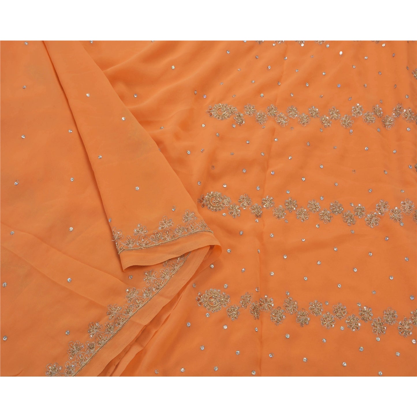 Sanskriti Vintage Ethnic Saree Georgette Hand Beaded Craft Sustainable Fabric Premium Sari