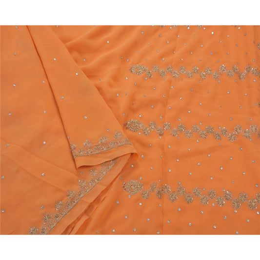 Sanskriti Vintage Ethnic Saree Georgette Hand Beaded Craft Sustainable Fabric Premium Sari