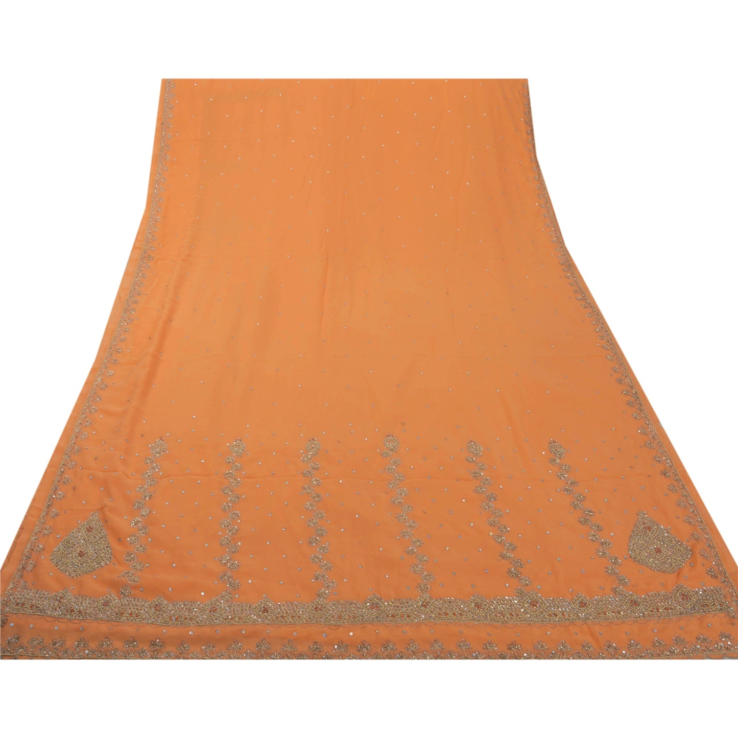 Sanskriti Vintage Ethnic Saree Georgette Hand Beaded Craft Sustainable Fabric Premium Sari