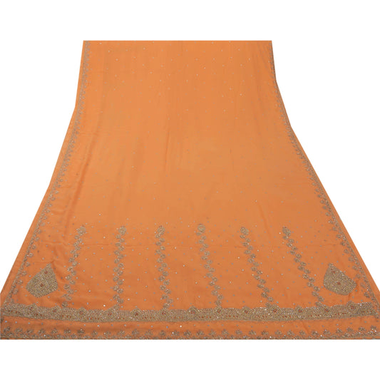 Sanskriti Vintage Ethnic Saree Georgette Hand Beaded Craft Sustainable Fabric Premium Sari