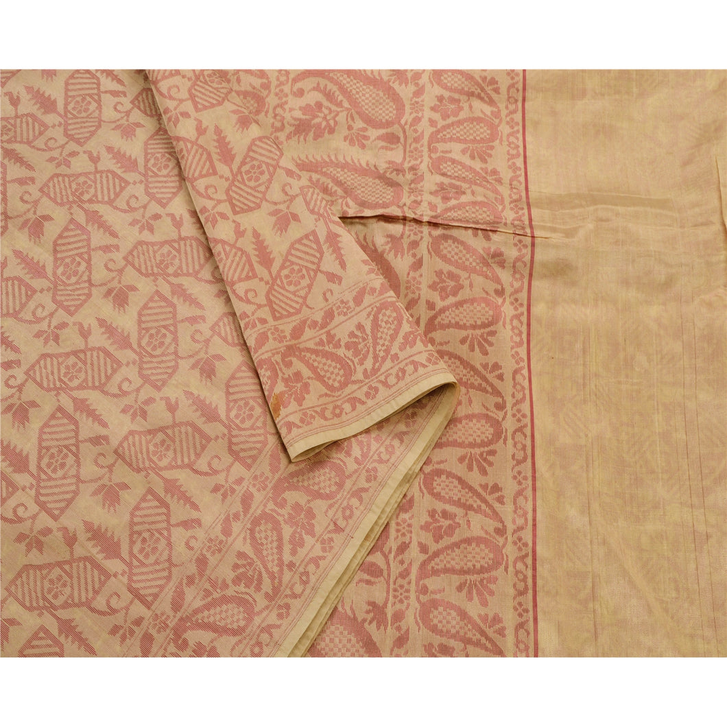 Saree Silk Blend Woven Cream Fabric Premium Cultural Sari