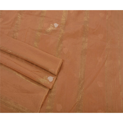 Sanskriti Vintage Saree Art Silk Woven Peach Sustainable Fabric Craft Sari Floral