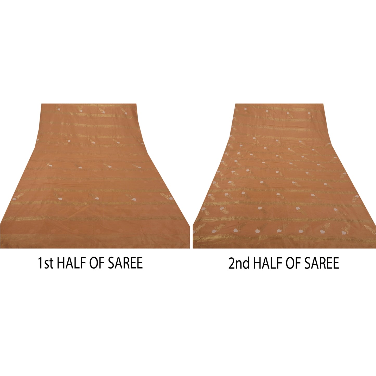 Sanskriti Vintage Saree Art Silk Woven Peach Sustainable Fabric Craft Sari Floral