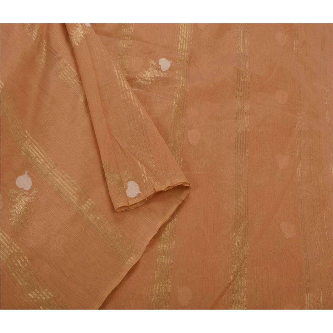Saree Art Silk Woven Peach Fabric Craft Sari Floral