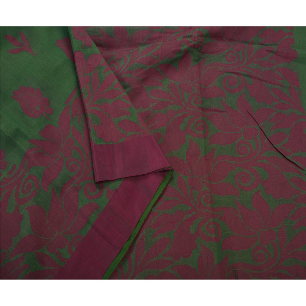 Sanskriti Vintage Green Saree Blend Cotton Woven Green Craft Fabric Premium Sari