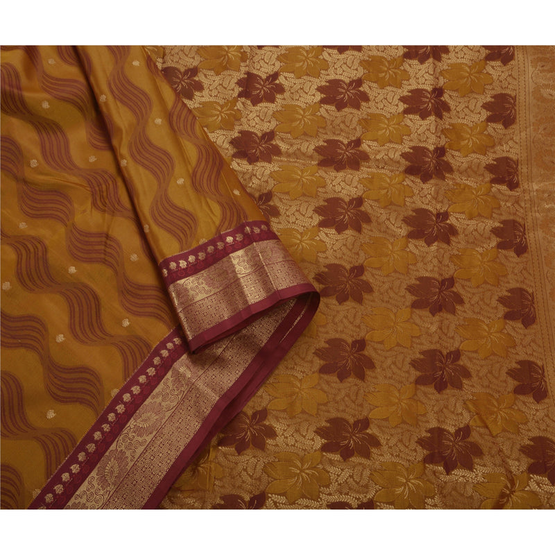 Sanskriti Vintage Indisk Sari Kunstsilke Vævet Håndværk Bæredygtigt Stof Premium Cremefarvet Sari