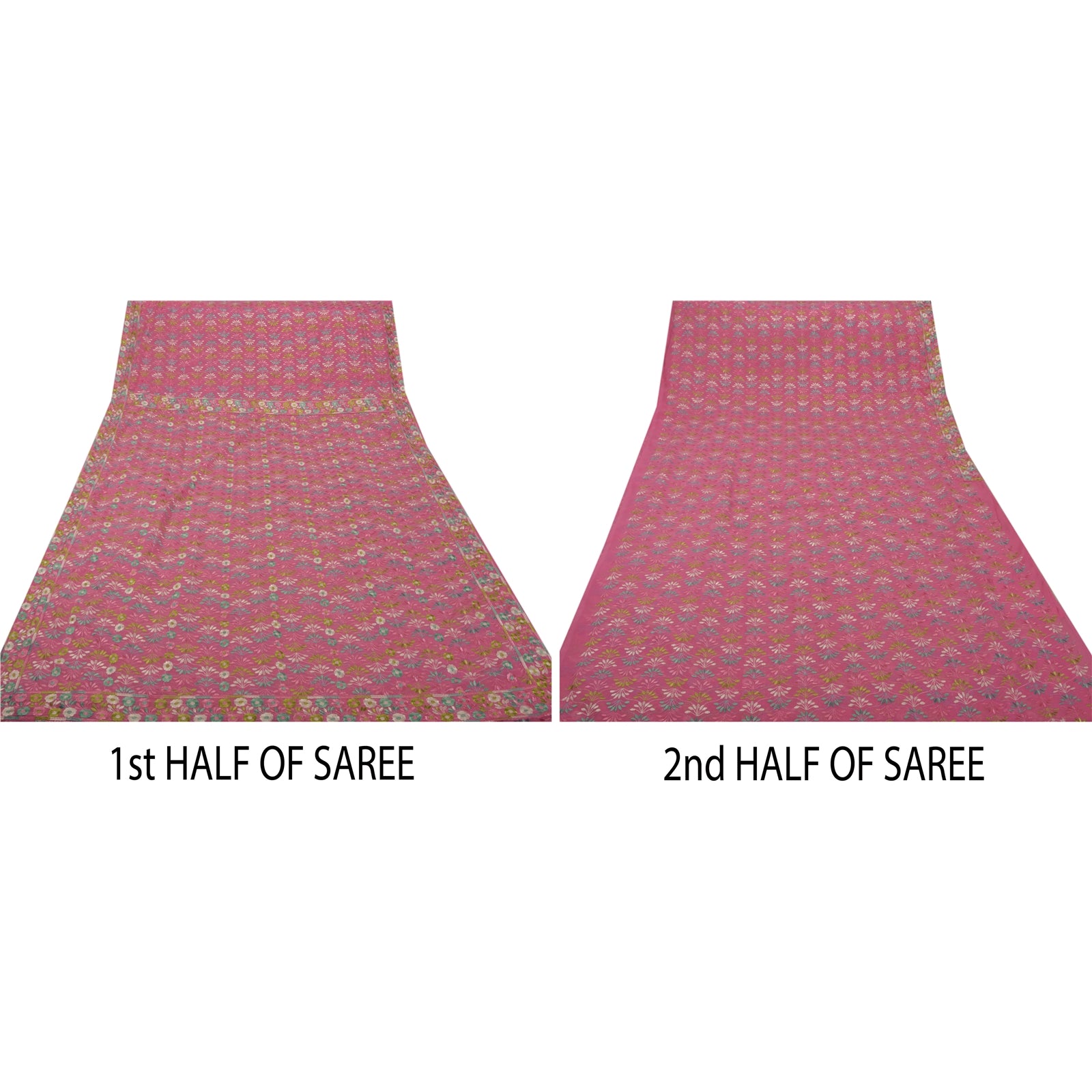 Sanskriti Vintage Sari Georgette Broderet Pink Bæredygtigt Stof Premium Etnisk Sari