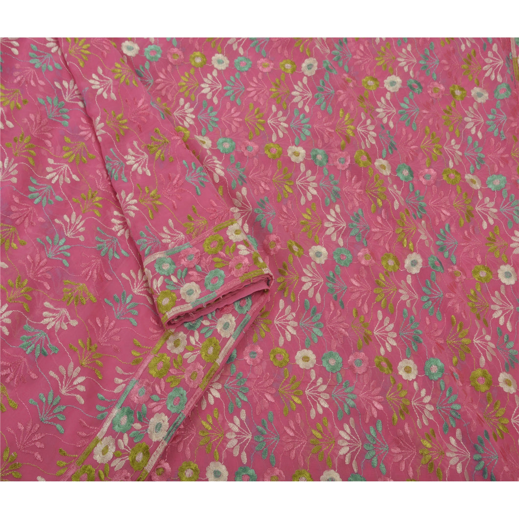 Sanskriti Vintage Saree Georgette Embroidered Pink Fabric Premium Ethnic Sari