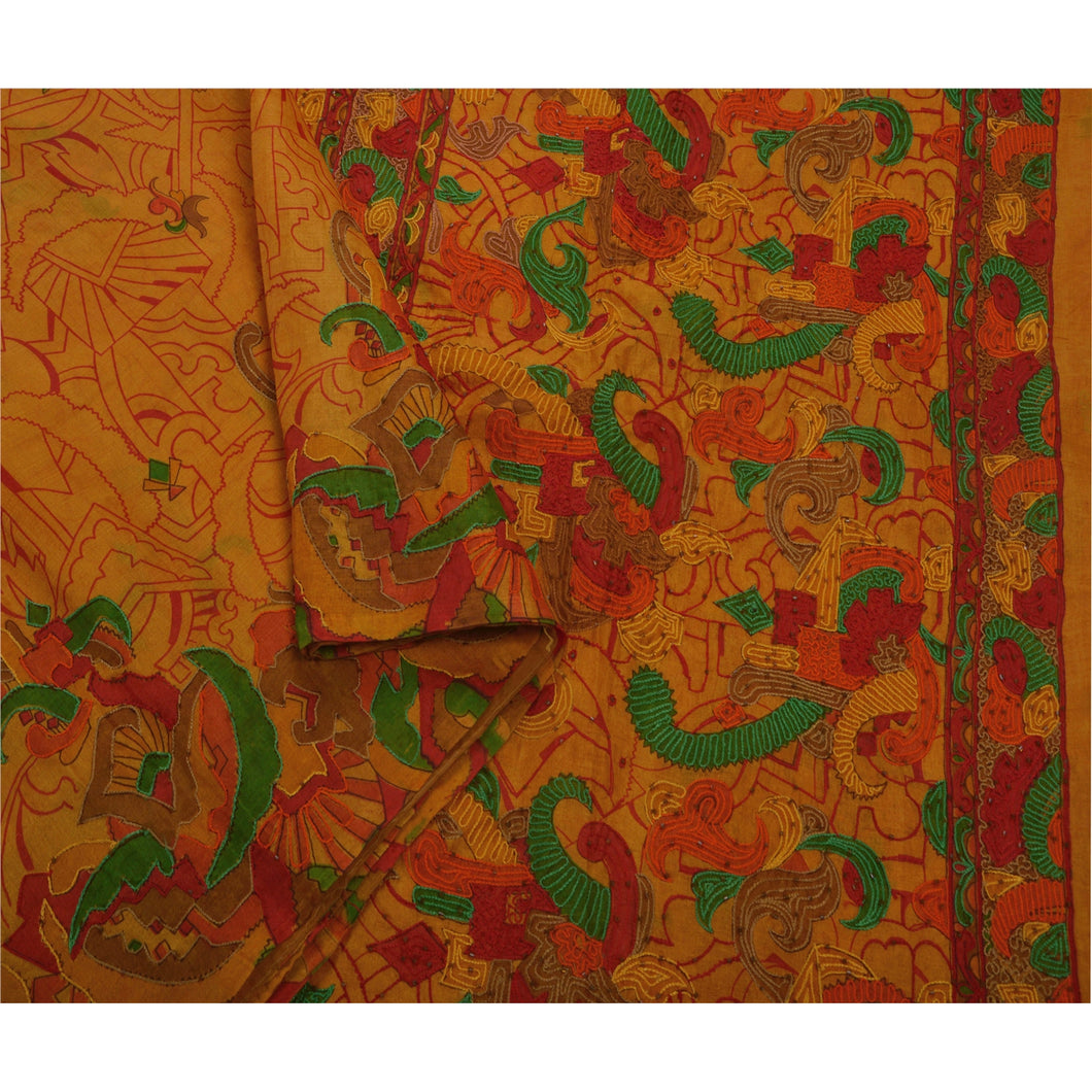 Sanskriti Antique Vintage Saree Art Silk Hand Beaded Craft Fabric Premium Sari