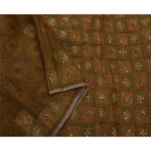 Sanskriti Vintage Antique Vintage Saree Pure Organza Silk Hand Embroidery Sustainable Fabric Premium Sari