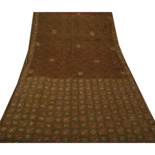 Sanskriti Vintage Antique Vintage Saree Pure Organza Silk Hand Embroidery Sustainable Fabric Premium Sari