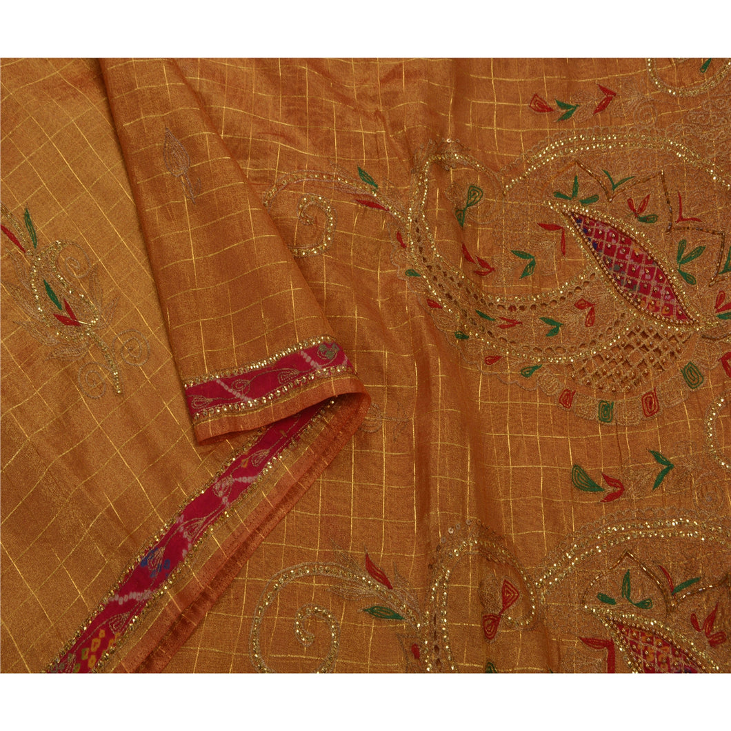 Sanskriti Antique Vintage Saree Tissue Hand Embroidery Fabric Premium Sari Zari