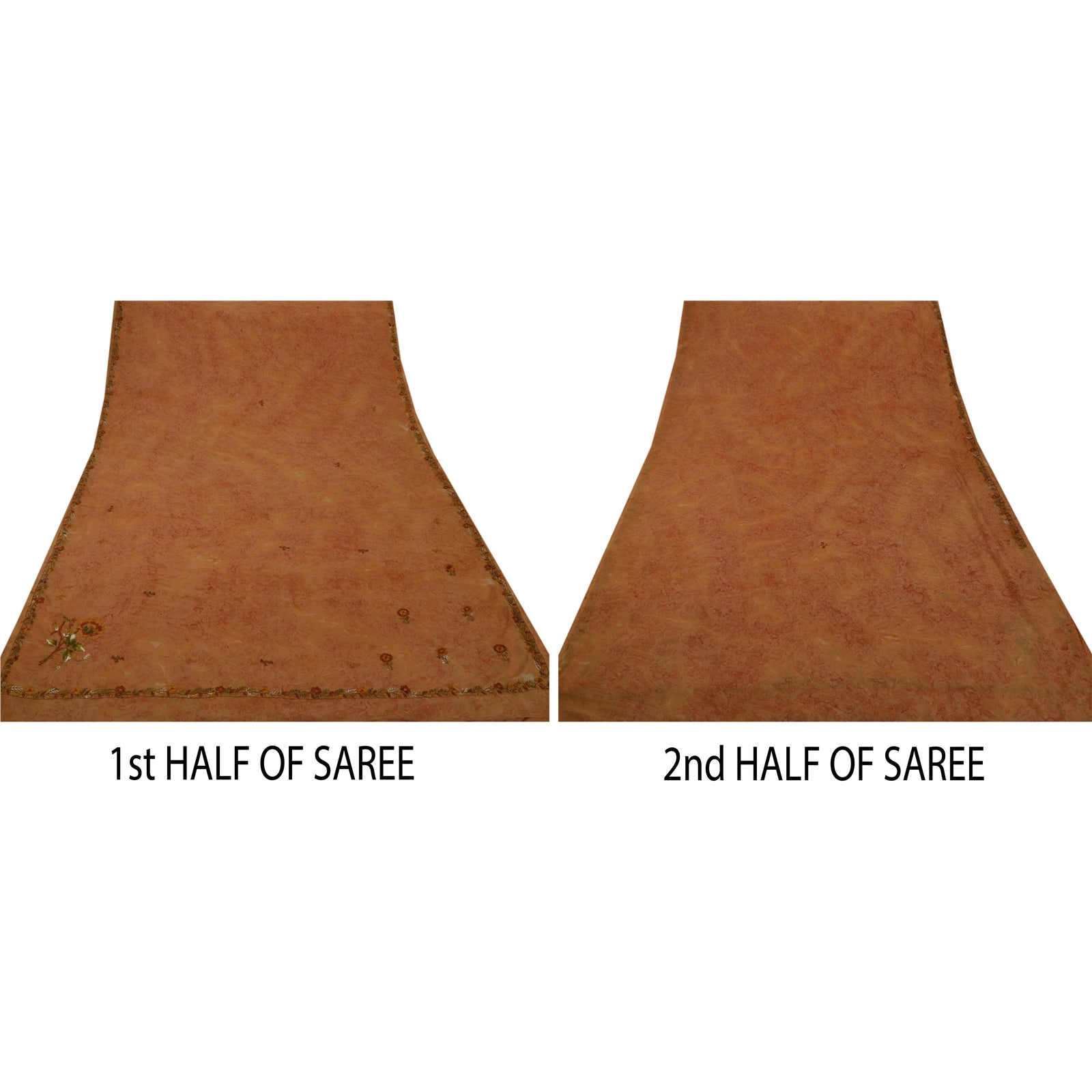 Sanskriti Vintage Georgette Sari Fabric: Hand Embroidered Orange Floral 5Yd Crafters & Upcyclers, Indian Eco-Friendly For DIY Projects