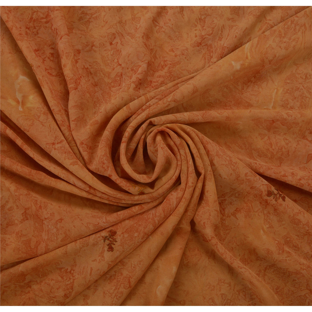 Sanskriti Vintage Georgette Sari Fabric: Hand Embroidered Orange Floral 5Yd Crafters & Upcyclers, Indian Eco-Friendly For DIY Projects