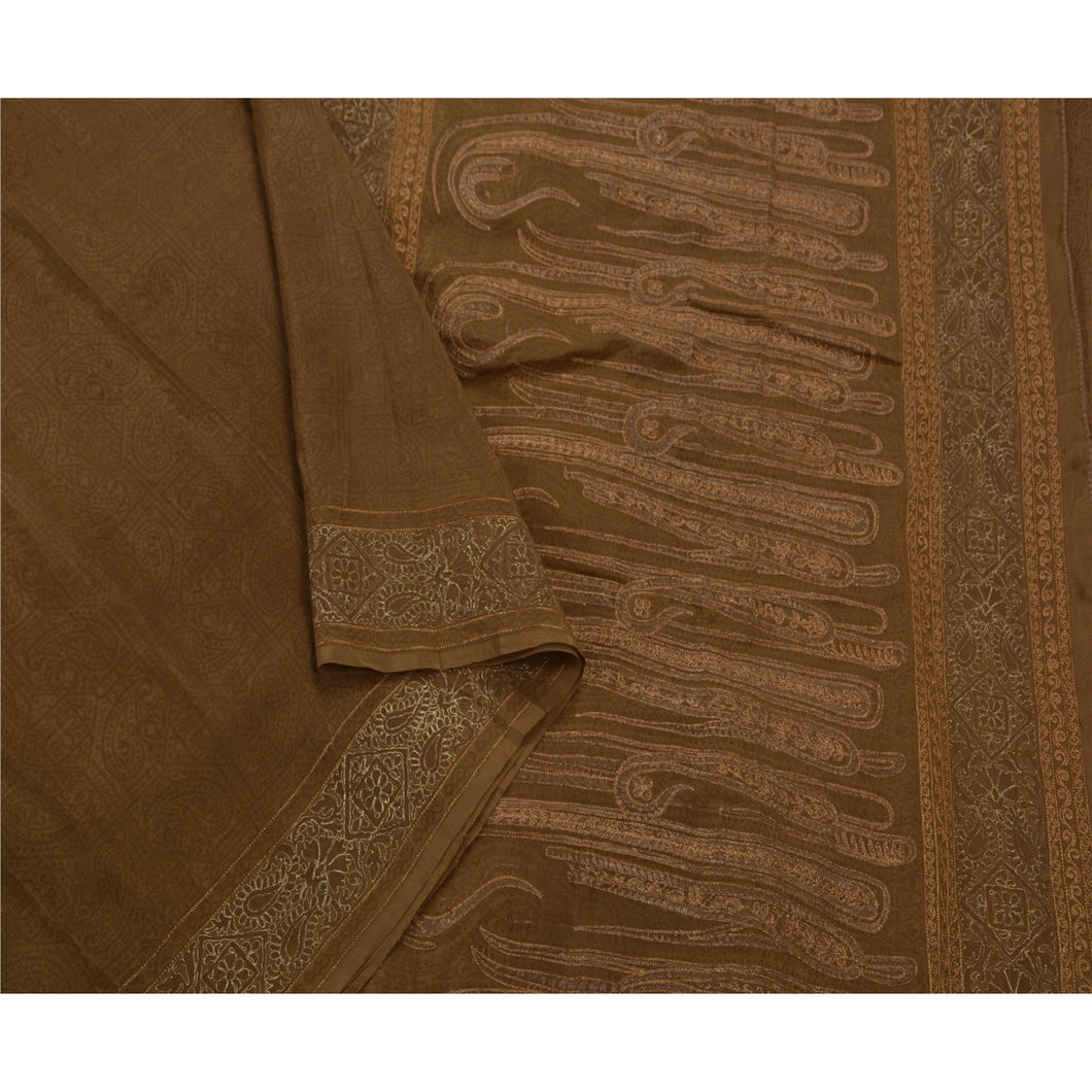 Sanskriti Vintage Green Saree Blend Silk Hand Embroidery Fabric Premium Sari