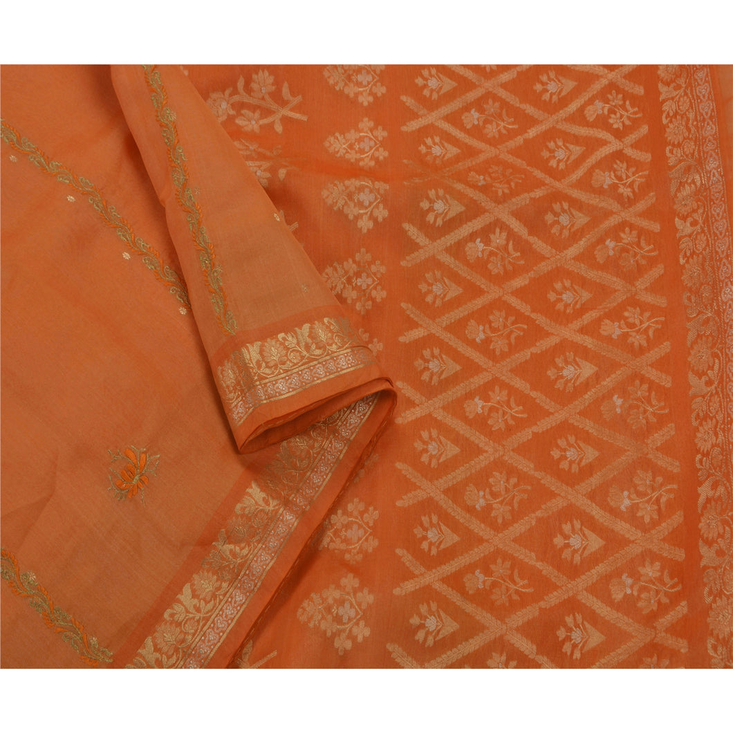 Saree Pure Silk Embroidered Woven Craft Fabric 5 Yd Sari Pink