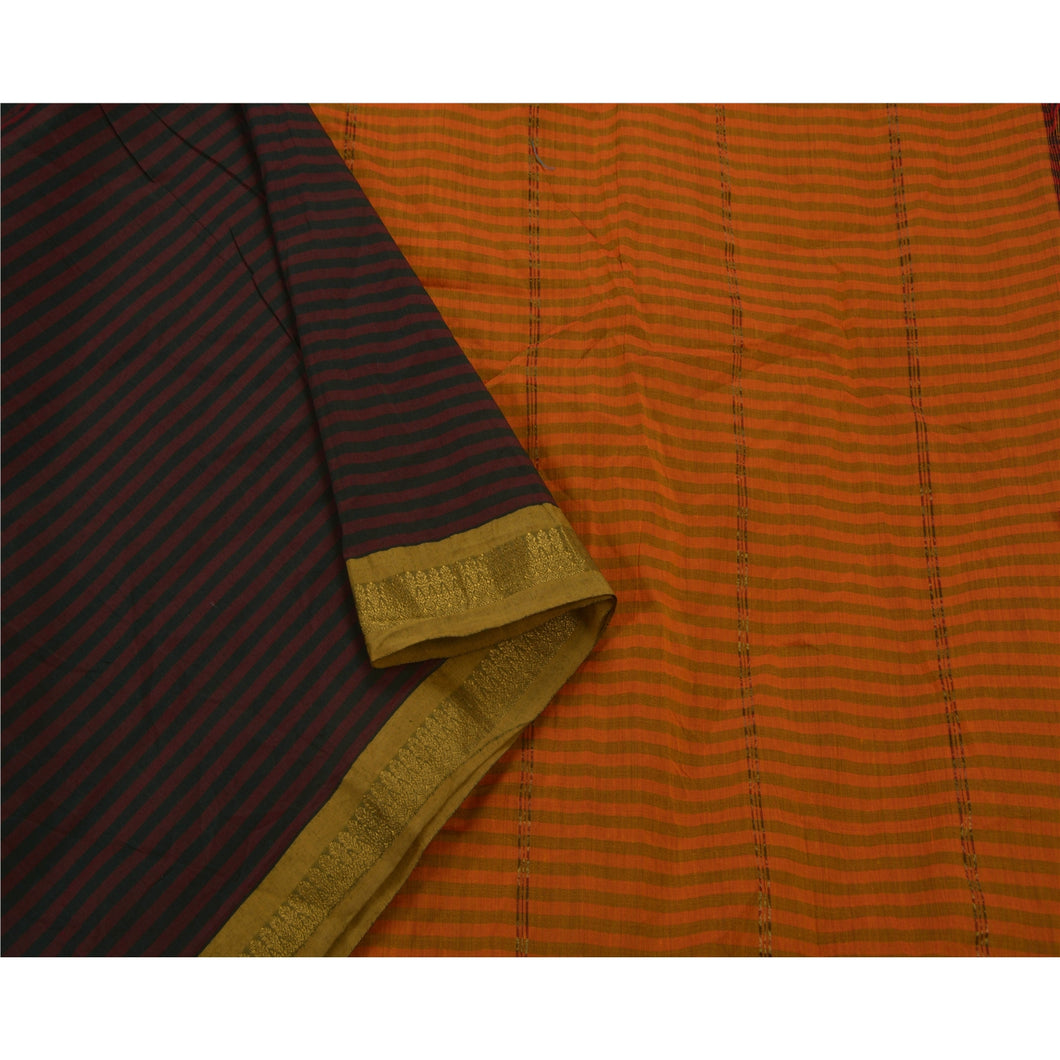 Sanskriti Antique Vintage Saree Cotton Woven Craft Fabric Brown 5 Yard Sari